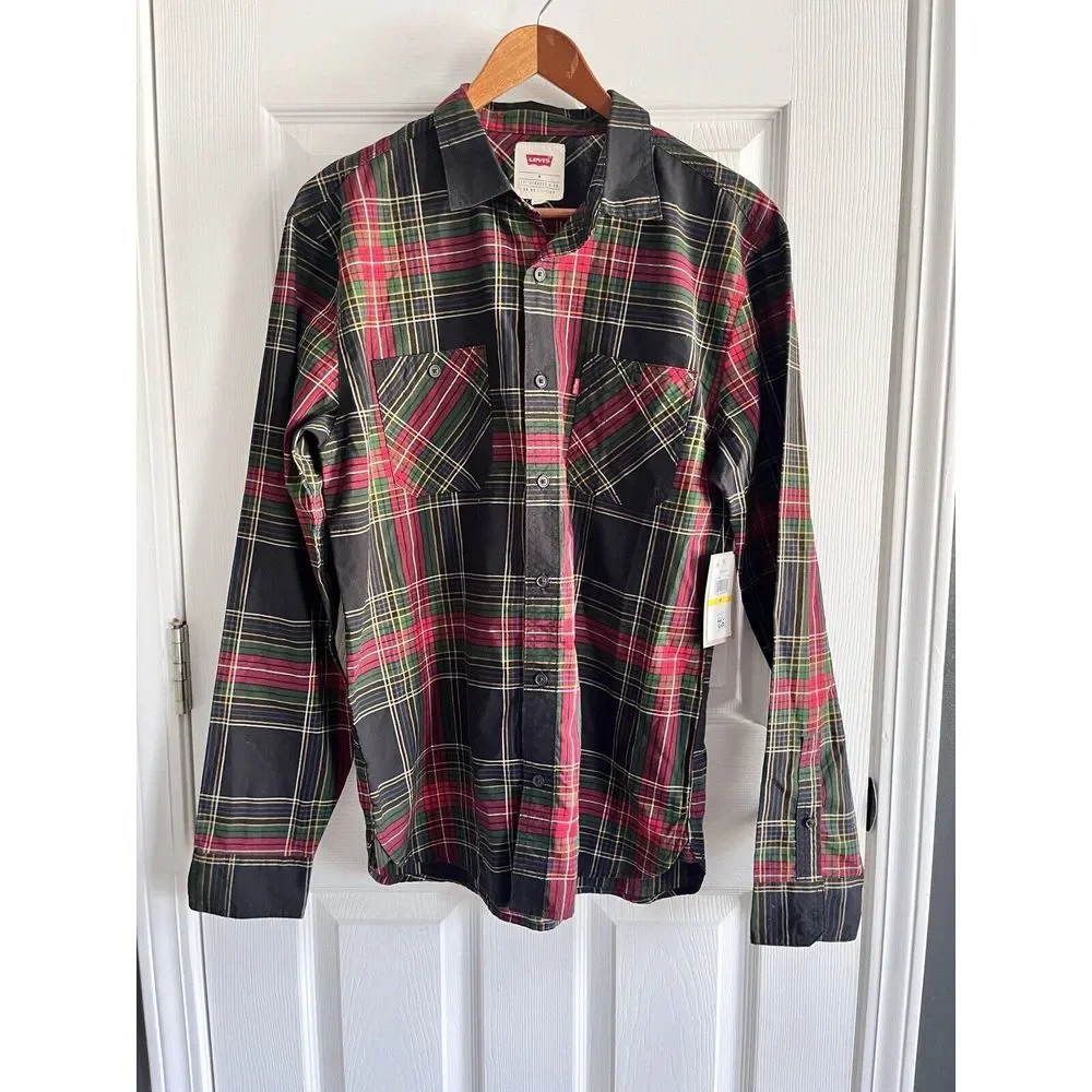 New‎ Levi's Black Green Blue Red Malden Christmas Plaid Long Sleeve Mens M